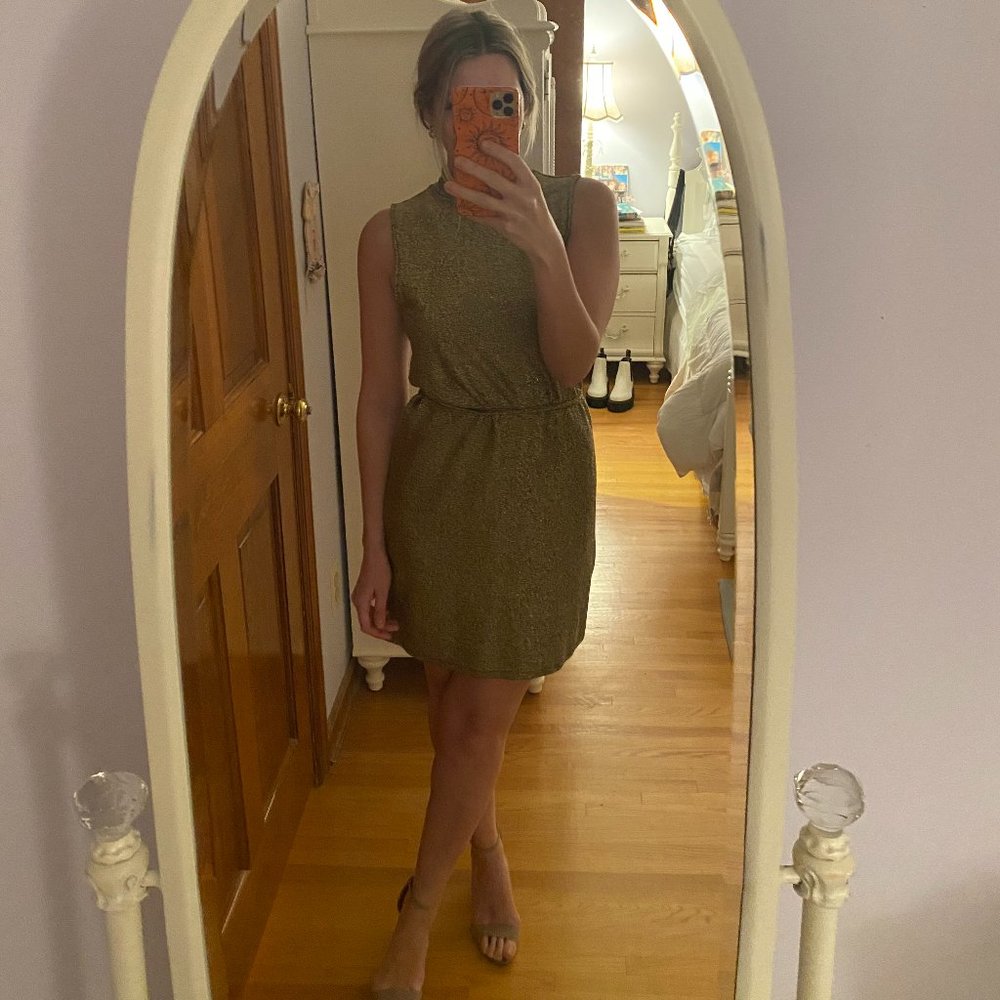 Topshop Gold Metallic Sleeveless Mock Neck Dress